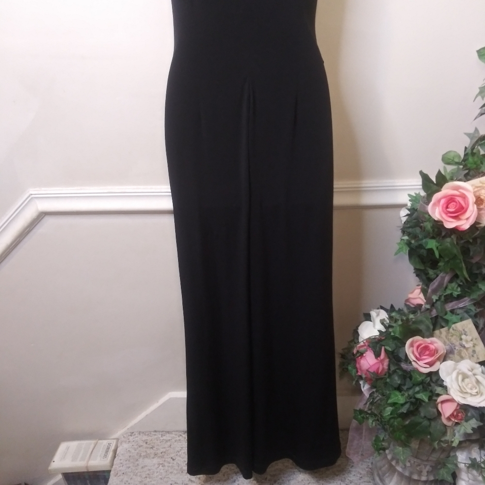 David Meister Black Beaded Collar, Ruched Waist Evening Gown - Picture 7 of 13